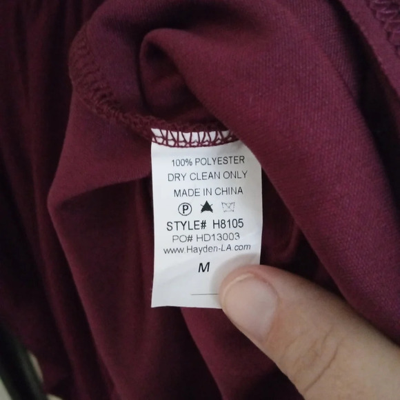 Hayden Los Angeles Burgundy Bat Wing Sleeve Sheer Dress Size Medium - Picture 5 of 5